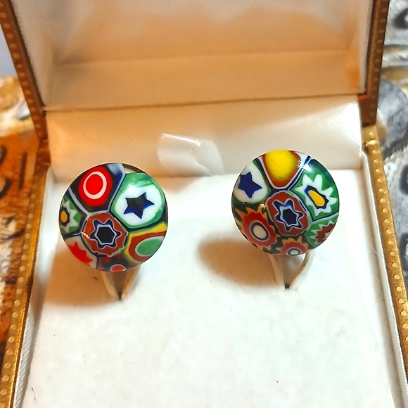 1940s Hand Blown Venetian Millifiori Glass Earrings - Picture 5 of 5